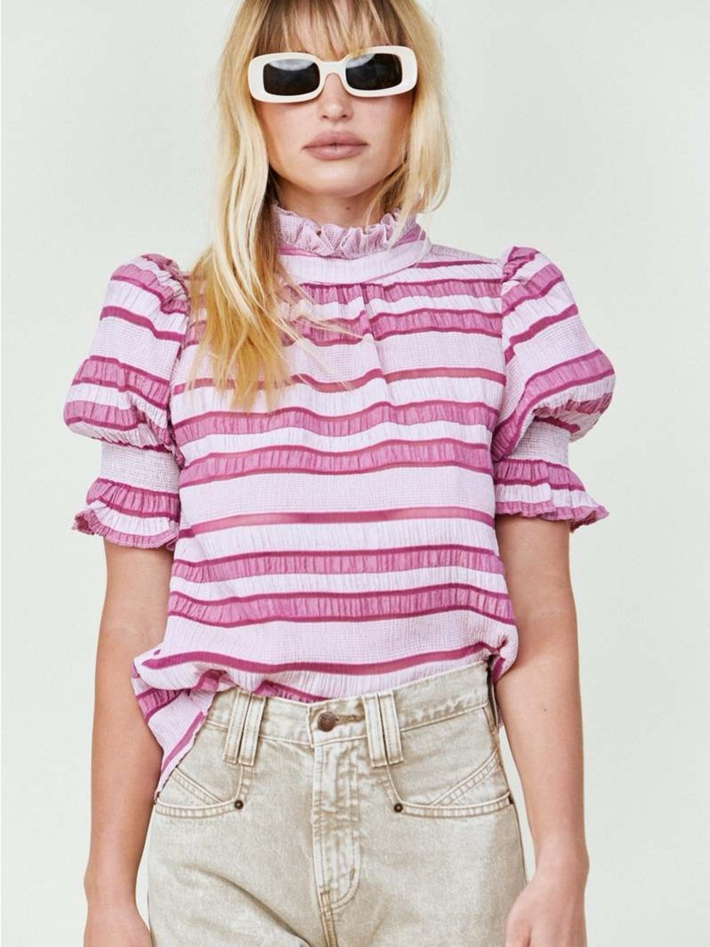 Hunter Bell Striped Ruffle Neck Top - Picture 5 of 6